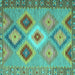 Square Machine Washable Southwestern Turquoise Country Area Rugs, wshcon2583turq