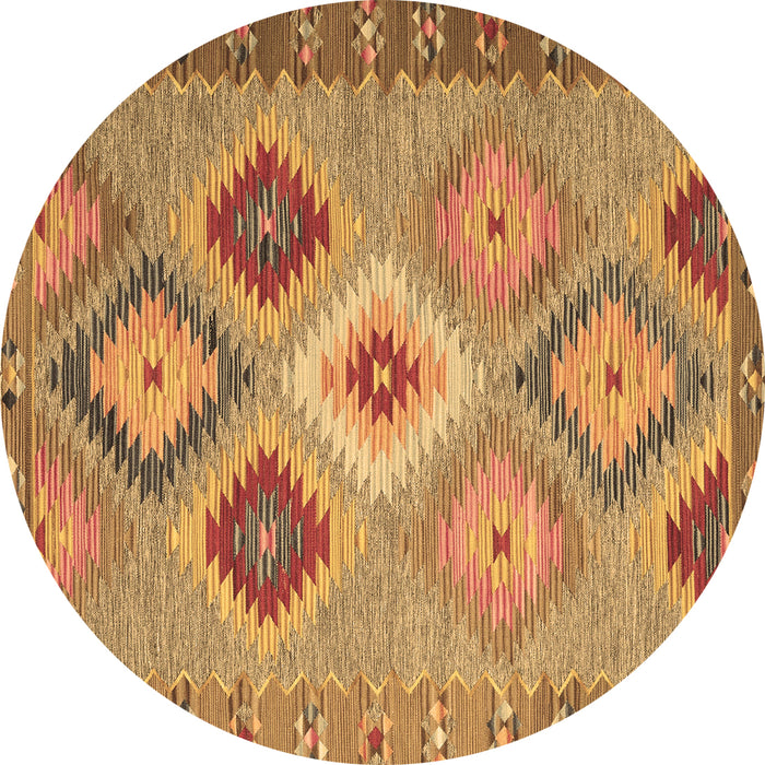 Round Southwestern Brown Country Rug, con2583brn