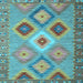 Square Machine Washable Southwestern Light Blue Country Rug, wshcon2583lblu