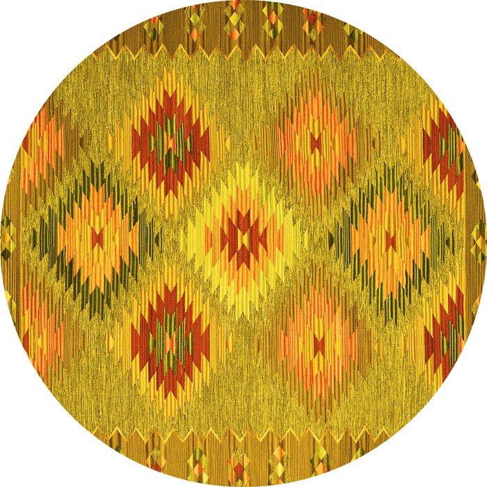 Round Southwestern Yellow Country Rug, con2583yw