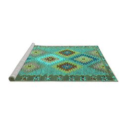 Sideview of Machine Washable Southwestern Turquoise Country Area Rugs, wshcon2583turq