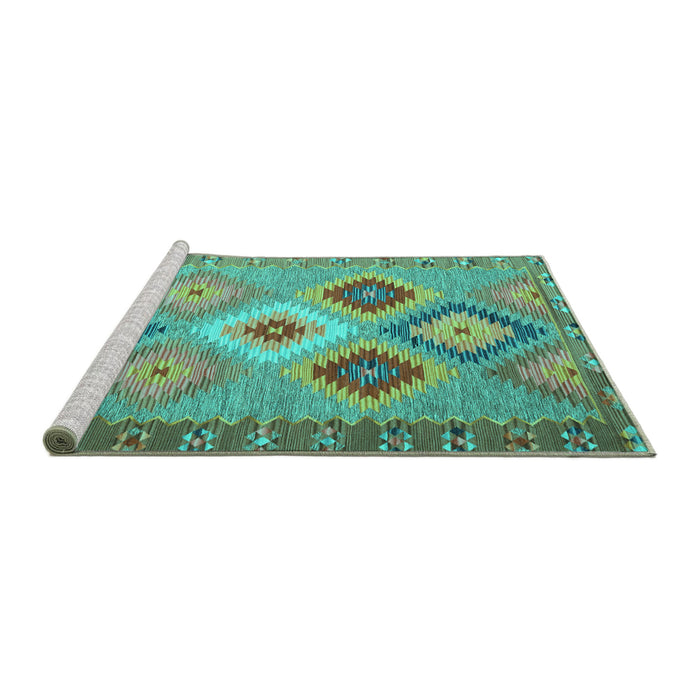 Sideview of Machine Washable Southwestern Turquoise Country Area Rugs, wshcon2583turq