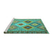 Sideview of Machine Washable Southwestern Turquoise Country Area Rugs, wshcon2583turq