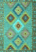 Machine Washable Southwestern Turquoise Country Area Rugs, wshcon2583turq