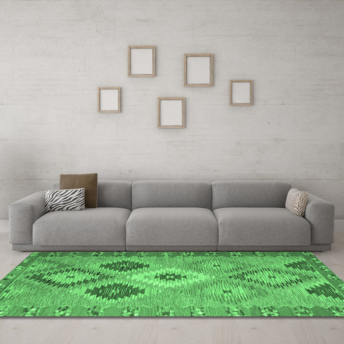 Machine Washable Southwestern Emerald Green Country Area Rugs in a Living Room,, wshcon2583emgrn