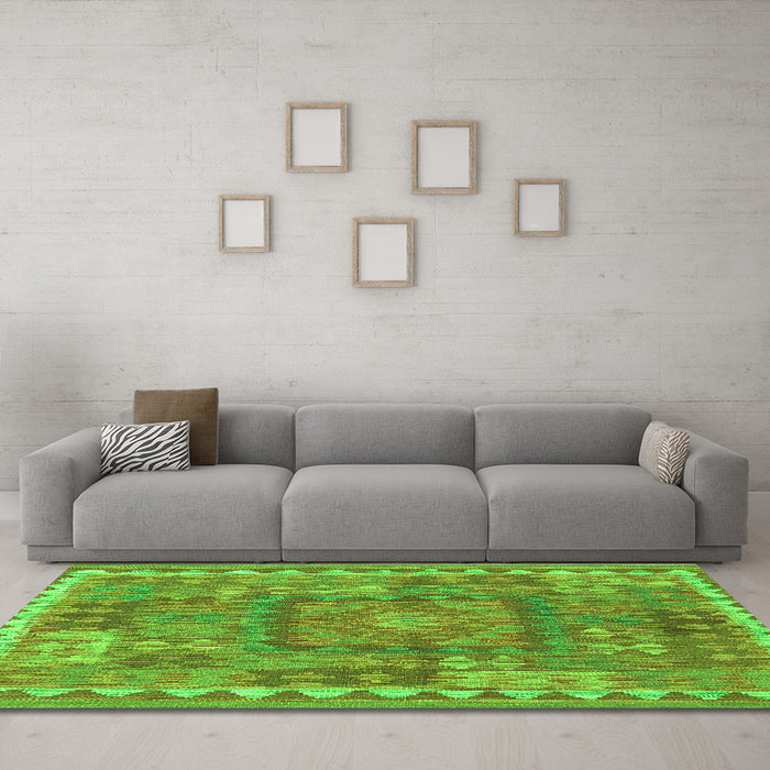 Machine Washable Southwestern Green Country Area Rugs in a Living Room,, wshcon2584grn