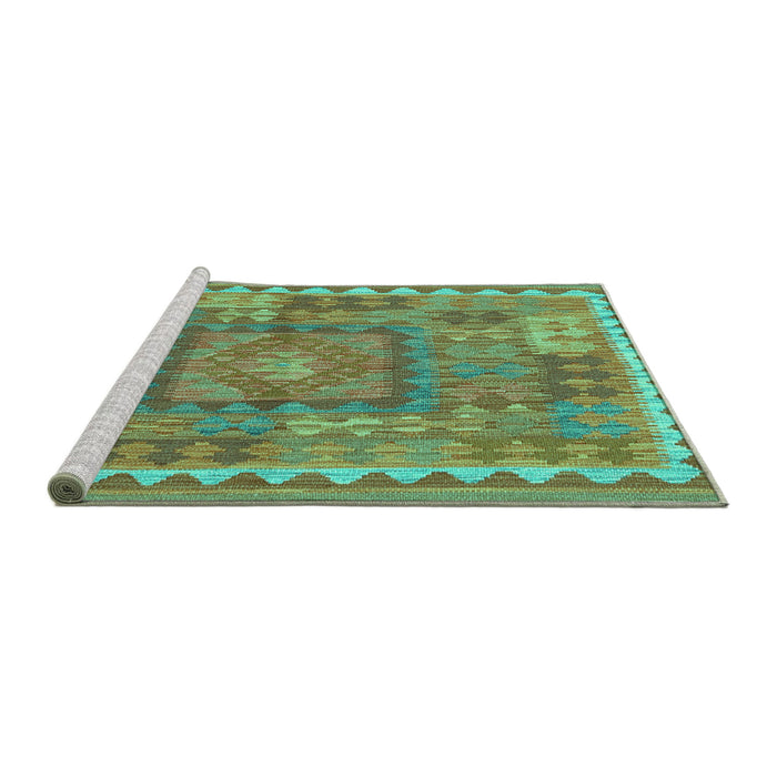 Sideview of Machine Washable Southwestern Turquoise Country Area Rugs, wshcon2584turq