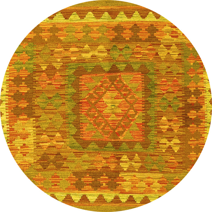 Round Machine Washable Southwestern Yellow Country Rug, wshcon2584yw