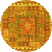 Round Machine Washable Southwestern Yellow Country Rug, wshcon2584yw