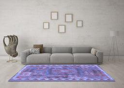 Machine Washable Southwestern Blue Country Rug in a Living Room, wshcon2584blu