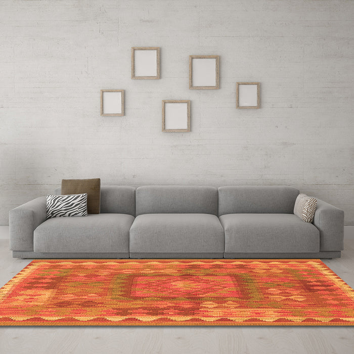 Machine Washable Southwestern Orange Country Area Rugs in a Living Room, wshcon2584org
