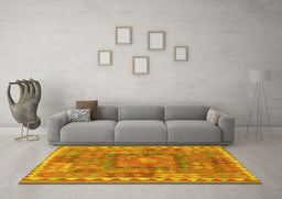 Machine Washable Southwestern Yellow Country Rug in a Living Room, wshcon2584yw