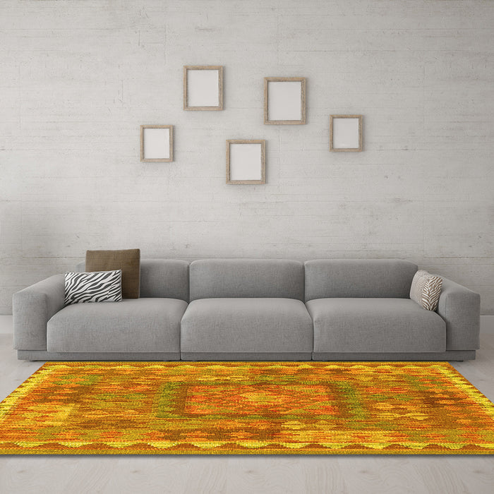 Machine Washable Southwestern Yellow Country Rug in a Living Room, wshcon2584yw