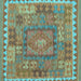 Square Machine Washable Southwestern Light Blue Country Rug, wshcon2584lblu