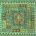 Square Machine Washable Southwestern Turquoise Country Area Rugs, wshcon2584turq