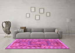 Machine Washable Southwestern Purple Country Area Rugs in a Living Room, wshcon2584pur