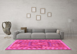 Machine Washable Southwestern Pink Country Rug in a Living Room, wshcon2584pnk