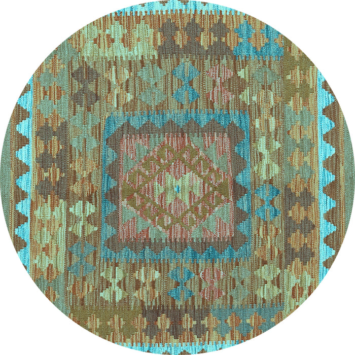 Round Machine Washable Southwestern Light Blue Country Rug, wshcon2584lblu
