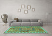 Machine Washable Southwestern Turquoise Country Area Rugs in a Living Room,, wshcon2584turq