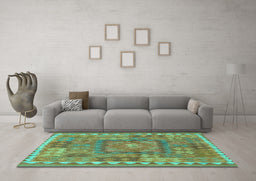 Machine Washable Southwestern Turquoise Country Area Rugs in a Living Room,, wshcon2584turq