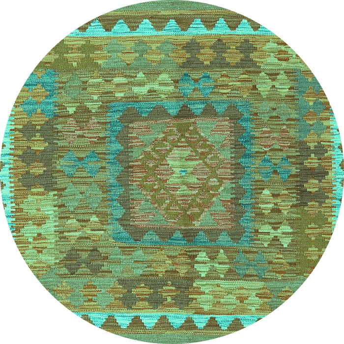 Round Machine Washable Southwestern Turquoise Country Area Rugs, wshcon2584turq