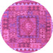 Round Machine Washable Southwestern Purple Country Area Rugs, wshcon2584pur