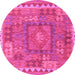 Round Machine Washable Southwestern Pink Country Rug, wshcon2584pnk