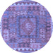 Round Machine Washable Southwestern Blue Country Rug, wshcon2584blu