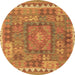 Round Machine Washable Southwestern Brown Country Rug, wshcon2584brn