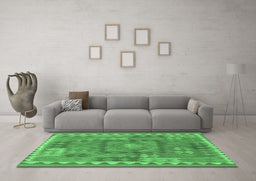 Machine Washable Southwestern Emerald Green Country Area Rugs in a Living Room,, wshcon2584emgrn