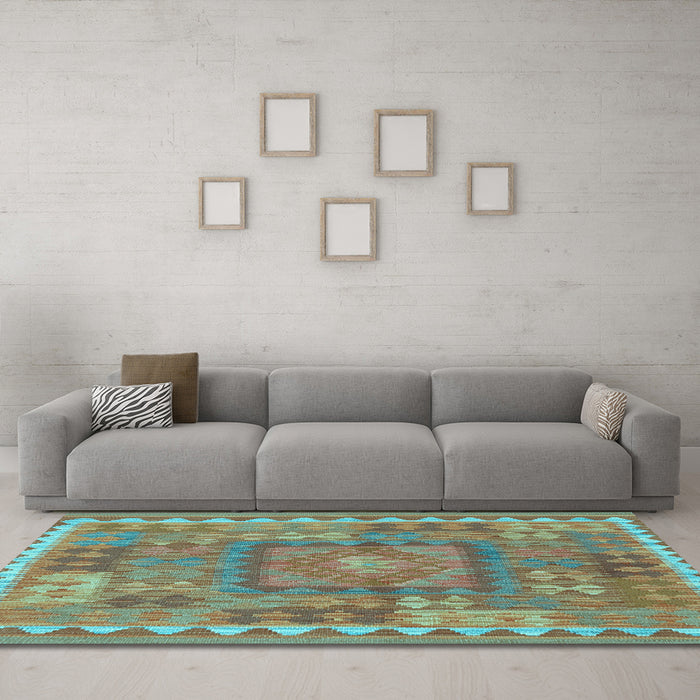 Machine Washable Southwestern Light Blue Country Rug in a Living Room, wshcon2584lblu