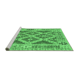 Sideview of Machine Washable Abstract Emerald Green Contemporary Area Rugs, wshcon2585emgrn