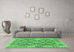 Machine Washable Abstract Emerald Green Contemporary Area Rugs in a Living Room,, wshcon2585emgrn