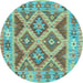 Round Abstract Light Blue Contemporary Rug, con2585lblu