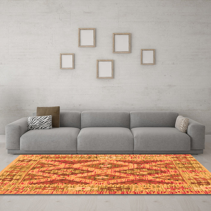 Machine Washable Abstract Orange Contemporary Area Rugs in a Living Room, wshcon2585org