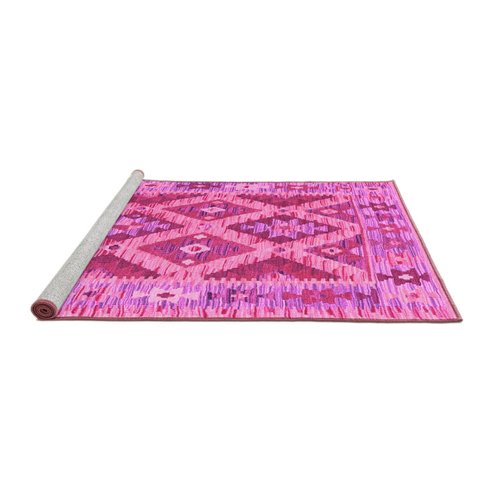 Sideview of Machine Washable Abstract Pink Contemporary Rug, wshcon2585pnk