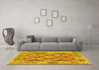 Machine Washable Abstract Yellow Contemporary Rug, wshcon2585yw