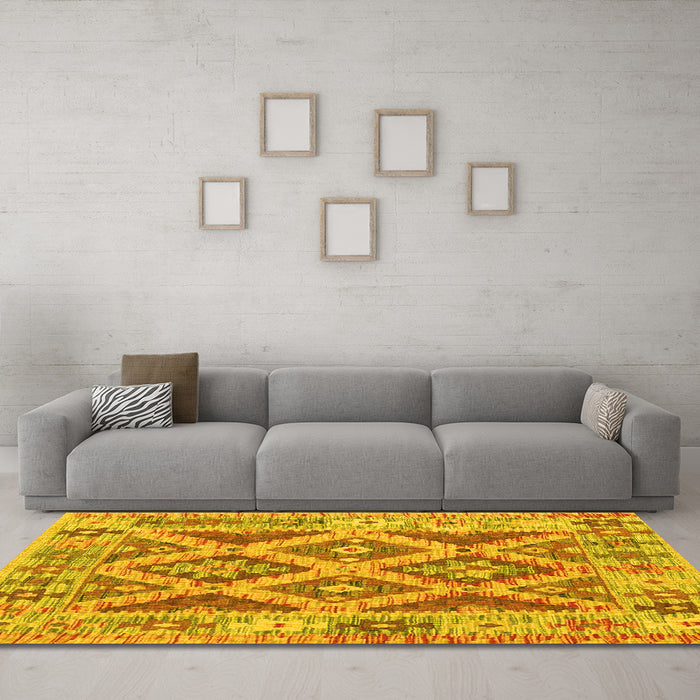 Machine Washable Abstract Yellow Contemporary Rug in a Living Room, wshcon2585yw