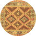 Round Machine Washable Abstract Brown Contemporary Rug, wshcon2585brn