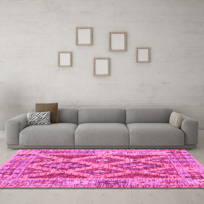 Machine Washable Abstract Pink Contemporary Rug in a Living Room, wshcon2585pnk