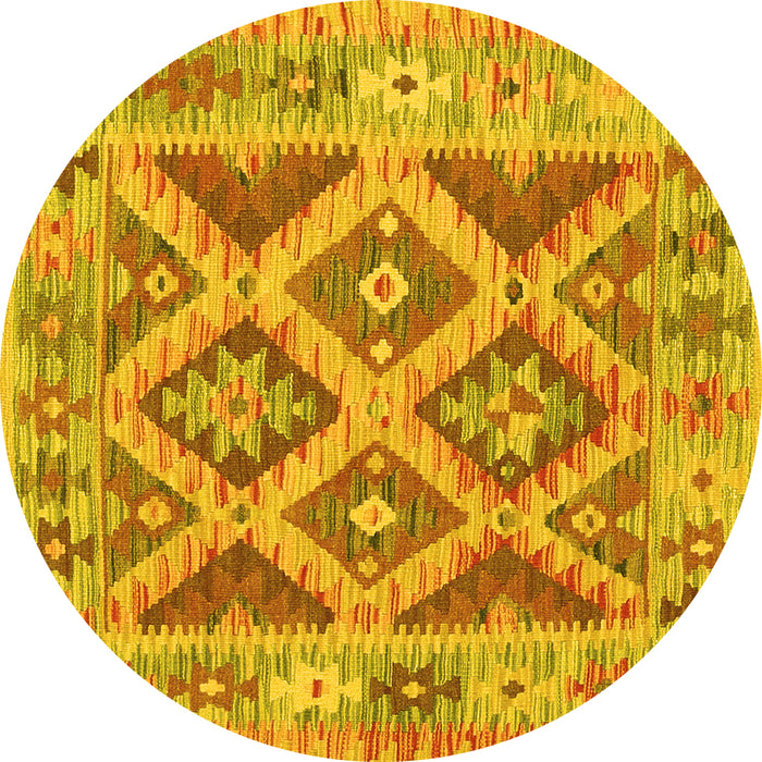 Round Machine Washable Abstract Yellow Contemporary Rug, wshcon2585yw