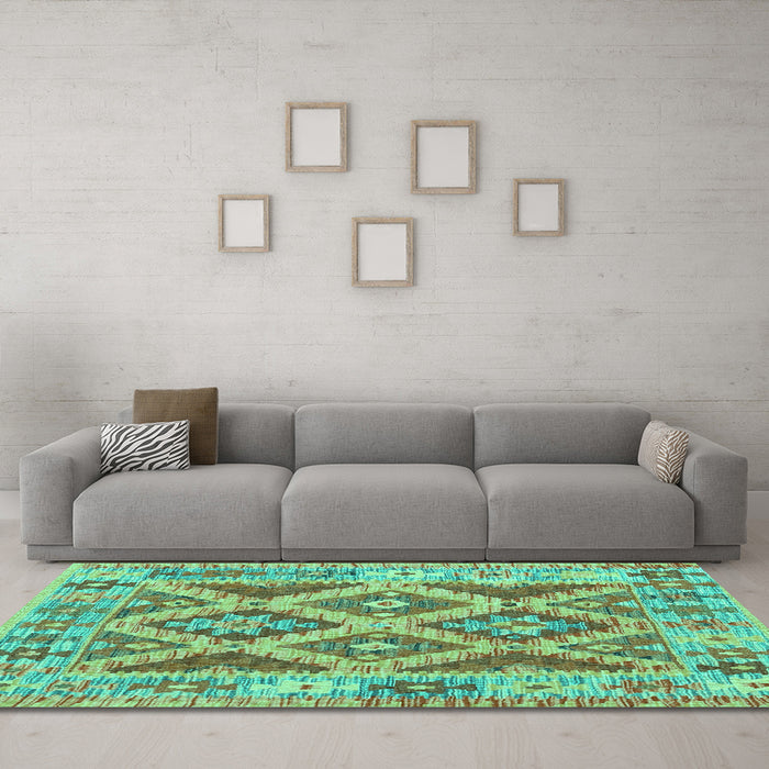 Machine Washable Abstract Turquoise Contemporary Area Rugs in a Living Room,, wshcon2585turq