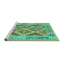 Sideview of Machine Washable Abstract Turquoise Contemporary Area Rugs, wshcon2585turq