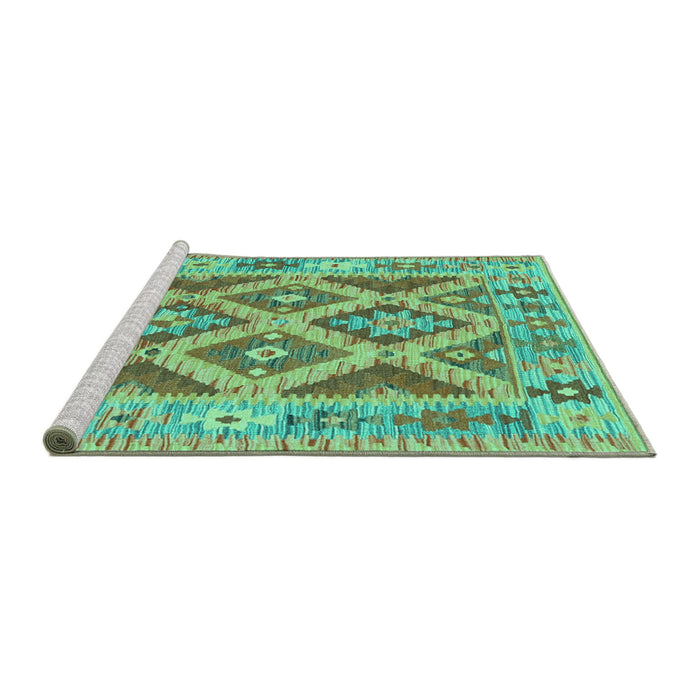 Sideview of Machine Washable Abstract Turquoise Contemporary Area Rugs, wshcon2585turq