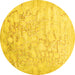 Round Abstract Yellow Contemporary Rug, con2586yw