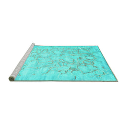 Sideview of Machine Washable Abstract Turquoise Contemporary Area Rugs, wshcon2586turq