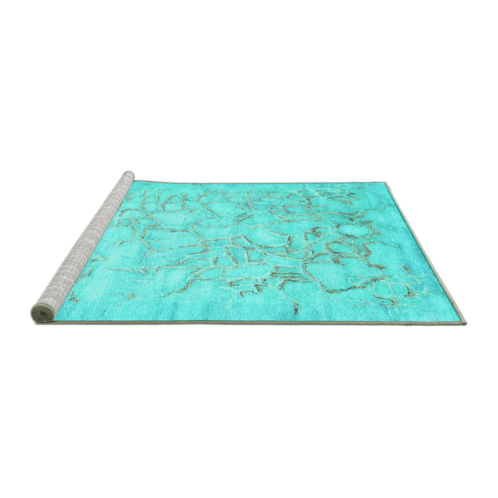 Sideview of Machine Washable Abstract Turquoise Contemporary Area Rugs, wshcon2586turq