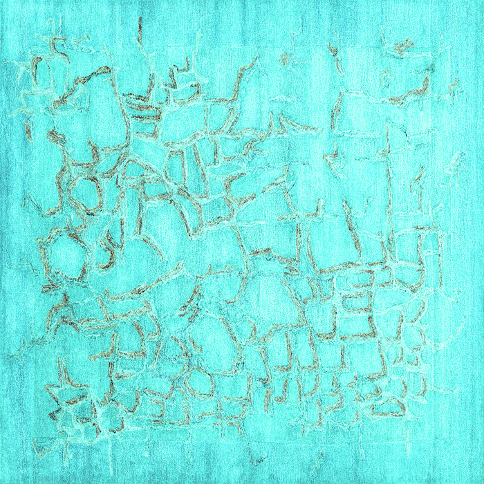 Square Machine Washable Abstract Turquoise Contemporary Area Rugs, wshcon2586turq