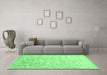 Machine Washable Abstract Emerald Green Contemporary Area Rugs in a Living Room,, wshcon2586emgrn