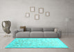 Machine Washable Abstract Turquoise Contemporary Area Rugs in a Living Room,, wshcon2586turq